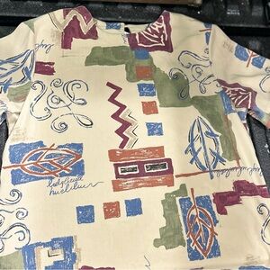 Alfred Dunner Cream Multicolor Abstract Long Sleeve Shirt